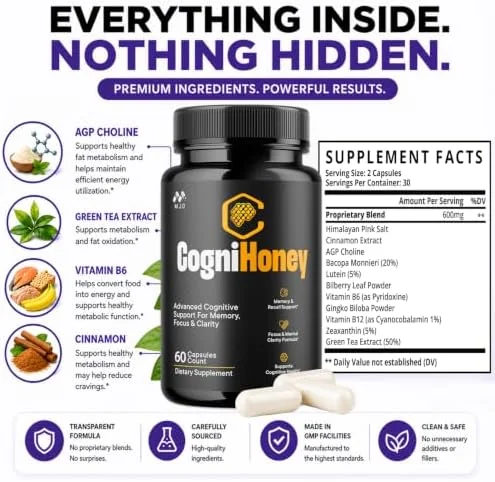 Cognihoney nootropic botanicals including honey, ginkgo and rosemary