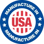 Blue and red seal reading Manufacture in USA