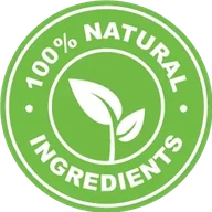 Green roundel reading 100% Natural Ingredients with a leaf