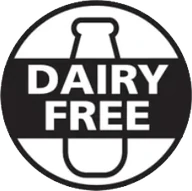 Black and white roundel reading Dairy Free with a milk bottle