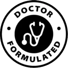 Black and white roundel reading Doctor Formulated with a stethoscope