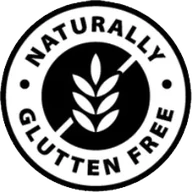 Black and white roundel reading Naturally Gluten Free with wheat