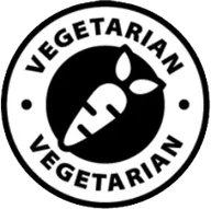 Black and white roundel reading Vegetarian with a carrot