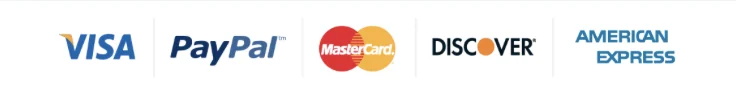 Visa, PayPal, Mastercard, Discover and American Express logos